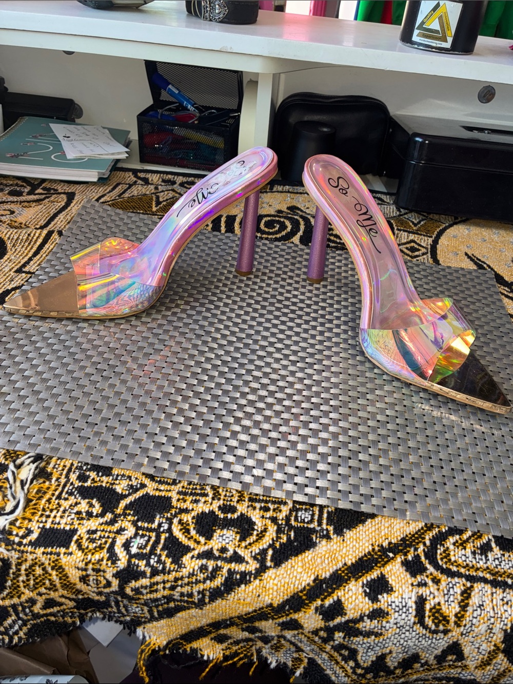 So Me Iridescent Holographic Pointed Mule Slides - Pink Sheen - Picture 3 of 6